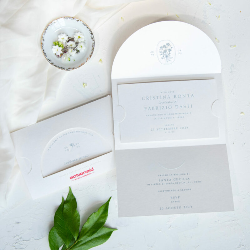 Partecipazione Eleganza - cofanetto intagliato - azzurro - aperto