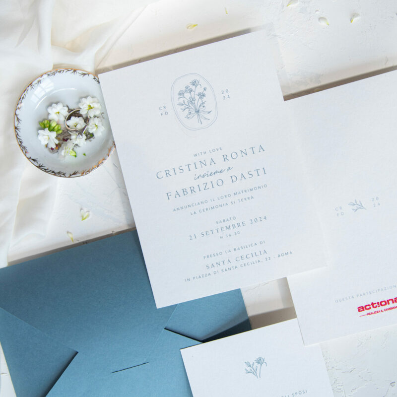 Partecipazione Fiori Classici con busta colorata - Blu