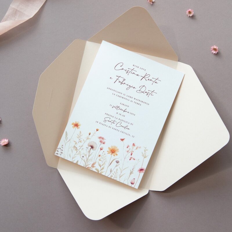 Partecipazione Primavera con busta colorata