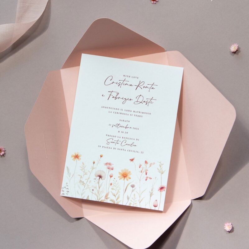 Partecipazione Primavera con busta colorata - Rosa